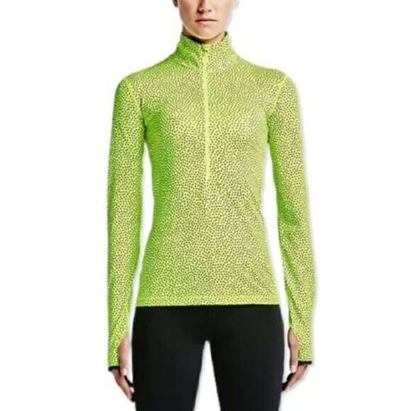 Nike Dri-Fit Hyper Warm 1/2 Zip Polka Dot Long-sleeves Neon Athletic Top XS - Picture 1 of 16